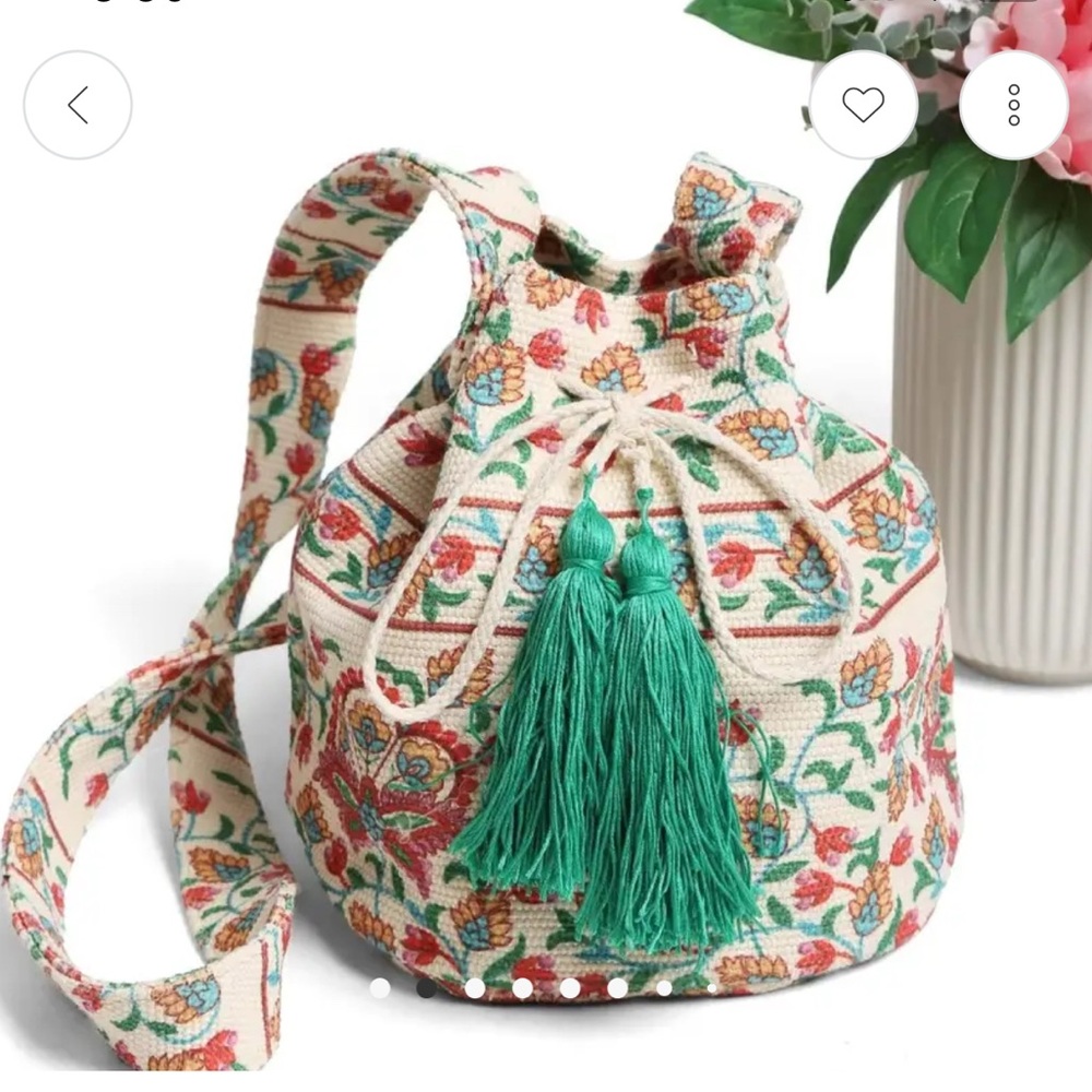 Floral Canvas Backpack with Green Tassels
